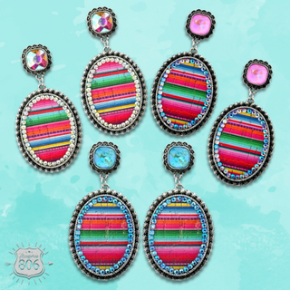 Serape filled oval rhinestone post dangle earring - LC