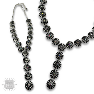 Starburst concho long Y necklace with iridescent rhinestones