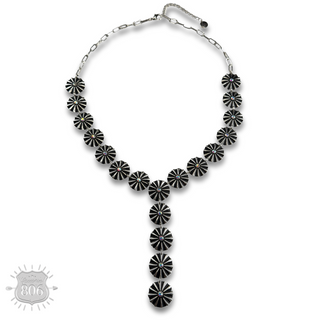 Starburst concho long Y necklace with iridescent rhinestones
