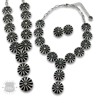 Starburst concho Y with iridescent rhinestones necklace and earring set