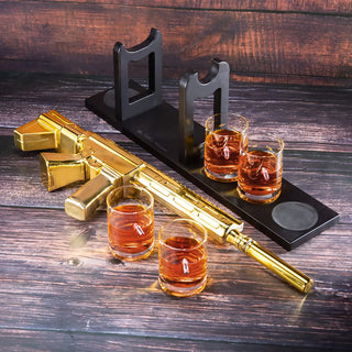 Ar15 Gold Whiskey Decanter Set With 4 Bullet Whiskey Glasses Gift For Fathers Uncles