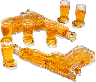 Pistol Whiskey Gun Decanter Pistol Shot Glasses Set Holster Attachment Pourers Stopper 2x 7 7OZ Deca