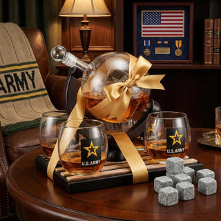 U.S. Army Globe Whiskey Decanter Set with 4 Liquor Glasses