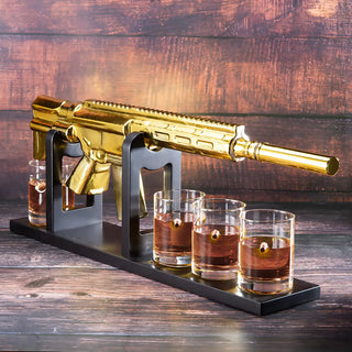 Ar15 Gold Whiskey Decanter Set With 4 Bullet Whiskey Glasses Gift For Fathers Uncles