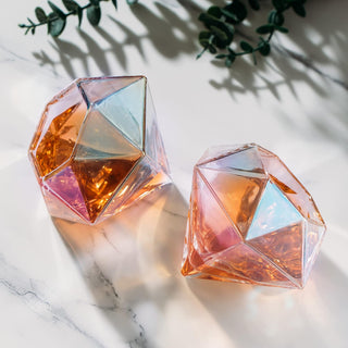 Set Of 2 Iridescent Diamond Whiskey Wine Glasses 10OZ Wine Whiskey Water Diamond Shaped Diamonds Col