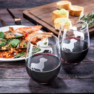 Daschund Stemless Wine Glasses Set Of 2 By Dog Lover Glass Gifts For Mom Dad Sisters