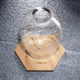 Set Of 2 Zodiac Sign Wine Glasses With 2 Wooden Coasters By Astrology Drinking Glass