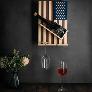 American Flag Wine Bottle Wall Rack Holder With 2 Wine Glasses By Patriotic Centerpi