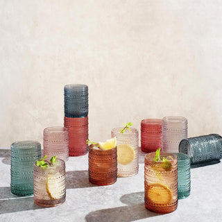 Hobnail Drinking Glasses Pastel Colored Beaded Drinking Set Of 12