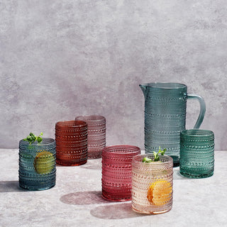 Hobnail Beaded Pitcher Tumbler Glasses Set Set Of 6 Glasses Carafe