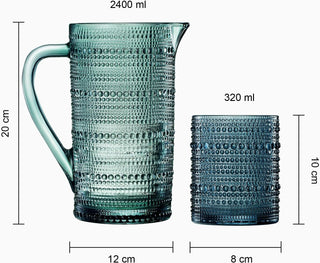 Hobnail Beaded Pitcher Tumbler Glasses Set Set Of 6 Glasses Carafe