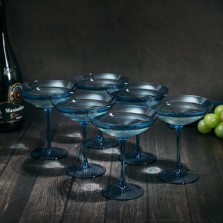 Cobalt Blue Colored Champagne Coupe Glasses 12OZ Set Of 6 By Toasting Glasses Weddin