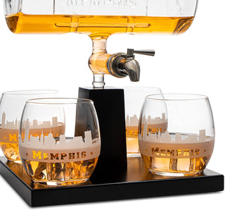 Memphis City Of Blues Wine Whiskey Decanter Set 1100ML By With 4 Whiskey Glasses Dri