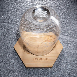 Set Of 2 Zodiac Sign Wine Glasses With 2 Wooden Coasters By Astrology Drinking Glass
