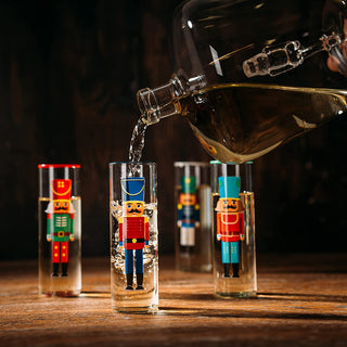 Nutcracker Glasses Set Of 5 Nutcrackers Theme Decanter Shot Glass Wine Spirits 40OZ Bottle 2OZ Chris