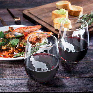 German Shepherd Stemless Wine Glasses Set Of 2 By Dog Lover Glass Gifts For Mom Dad