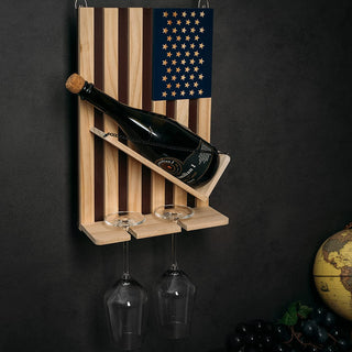 American Flag Wine Bottle Wall Rack Holder With 2 Wine Glasses By Patriotic Centerpi