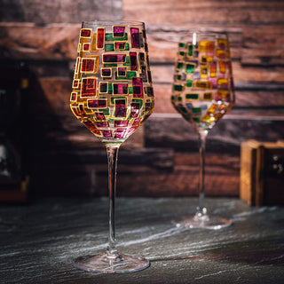 Renaissance Stained Glass Rainbow Stemless Wine Glasses By Set Of 2 Elegant 12OZ Col