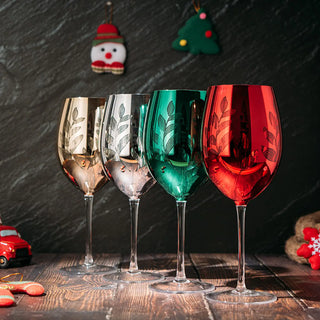 Etched Multicolor Christmas Stemmed Wine Glasses Set Of 4 Red Green Yellow Silver Perfect For Wine C