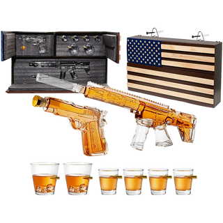 Pistol Ar15 Whiskey Decanter Set Of 2 On Hidden Storage American Flag Wall Rack By W