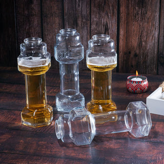 Set Of 4 Dumbbell Beer Whiskey Glasses Giant Lifting Beers 26OZ Glass Large Weightlifting To Scale F
