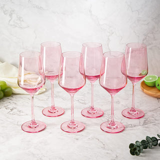 Set Of 6 Pink Colored Wine Glasses 12 Oz Hand Blown Italian Style Crystal Bordeaux Wine Glasses Prem