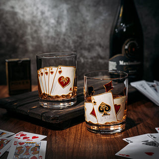 Artisanal Hand Painted Stemless Casino Set Of 2 Whiskey Glasses 2 Set Of Playing Car