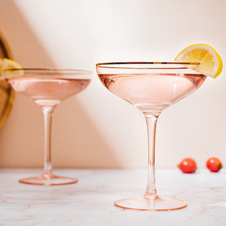 Pink Rim Martini Cocktail Glasses Premium Barware Gift Elegant Drinkware Collection