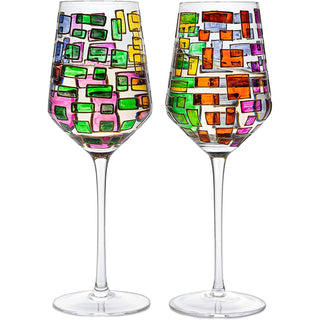 Renaissance Stained Glass Rainbow Stemless Wine Glasses By Set Of 2 Elegant 12OZ Col