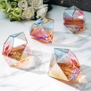 Set Of 4 Iridescent Diamond Whiskey Wine Glasses 10OZ Wine Whiskey Water Diamond Shaped Diamonds Col