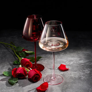Valentines Colored Red Pink Crystal Wine Glasses 2 Set Italian Style Tall
