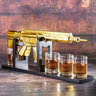 Ar15 Gold Whiskey Decanter Set With 4 Bullet Whiskey Glasses Gift For Fathers Uncles