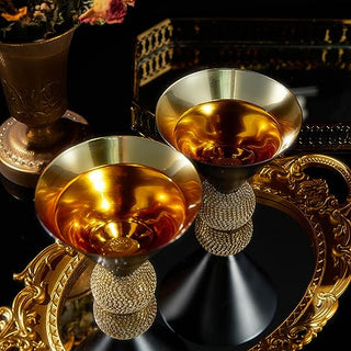Diamond Studded Martini Glasses Set Of 2 Black Gold Rimmed Modern Cocktail Glass Rhi