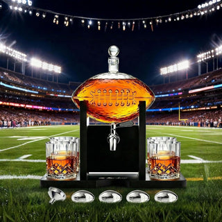 Football Gifts For Men Dad Decanter With Mahogany Holder Field Goal Holder 4 Glasses