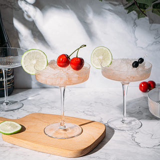 Set Of 4 Ripple Ribbed Champagne Coupe Glasses By Prosecco Mimosa Sherbet Sparkling