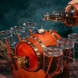 Barrel Decanter With 6 Whiskey Glasses By 1000 Ml Mahogany Wood Old Fashioned Classi