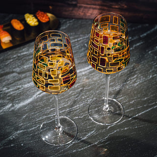 Renaissance Stained Glass Rainbow Stemless Wine Glasses By Set Of 2 Elegant 12OZ Col