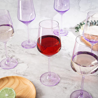 Set Of 6 Colored Wine Glasses 12 Oz Hand Blown Italian Style Crystal Bordeaux Wine Glasses Premium S