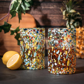 Hand Blown Mexican Drinking Glasses Confetti Premium Barware Gift