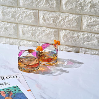 Artisanal Hand Painted Whiskey Gift For Dad Friends Boyfriends Renaissance Romantic Stain Glassed Wi
