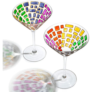 Italian Multicolor Renaissance Stained Glass Rainbow Martini Glasses Set Of 2 By 9 2