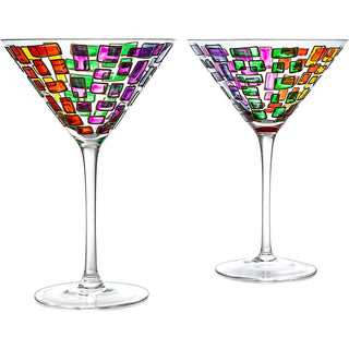 Italian Multicolor Renaissance Stained Glass Rainbow Martini Glasses Set Of 2 By 9 2