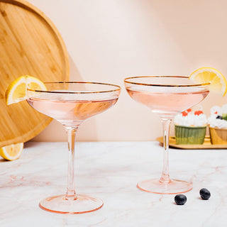 Pink Rim Martini Cocktail Glasses Premium Barware Gift Elegant Drinkware Collection