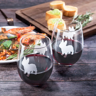 French Bulldog Stemless Wine Glasses Set Of 2 By Dog Lover Glass Gifts For Mom Dad S