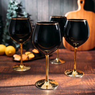 Set Of 4 Black Wine Glasses Gold Stemmed 14 Oz By Gold Rim Wine Glasses Black Colore