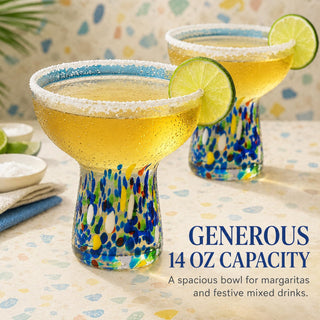 Mexican Hand Blown Glass Set Of 4 Margarita Confetti Bottom Rock Glasses 12 Oz By Me