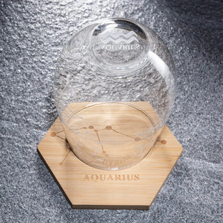 Set Of 2 Zodiac Sign Wine Glasses With 2 Wooden Coasters By Astrology Drinking Glass