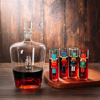 Nutcracker Glasses Set Of 5 Nutcrackers Theme Decanter Shot Glass Wine Spirits 40OZ Bottle 2OZ Chris