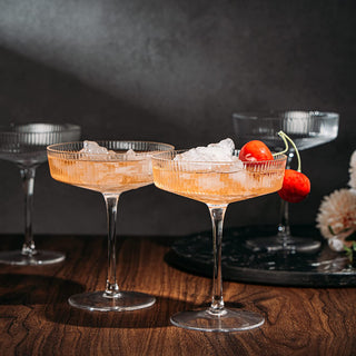 Set Of 4 Ripple Ribbed Champagne Coupe Glasses By Prosecco Mimosa Sherbet Sparkling