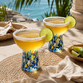 Mexican Hand Blown Glass Set Of 4 Margarita Confetti Bottom Rock Glasses 12 Oz By Me